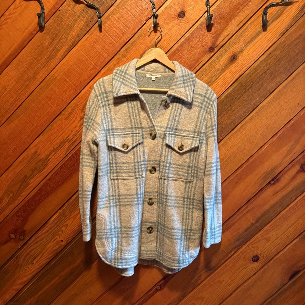 Madewell MERINO WOOL blue plaid button down jacket/coat.